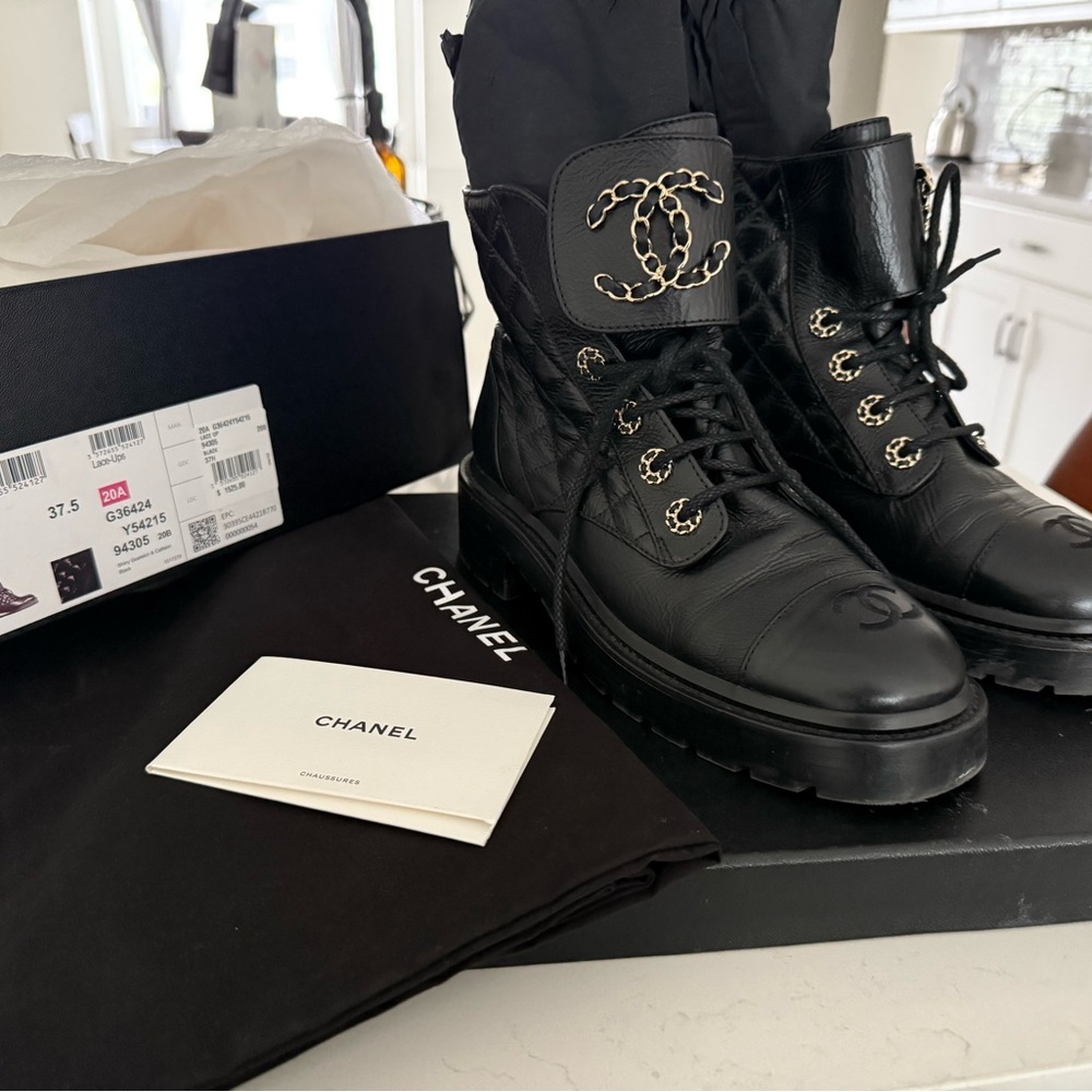 CHANEL Black Leather Boots with Gold Accents - Picture 3 of 12
